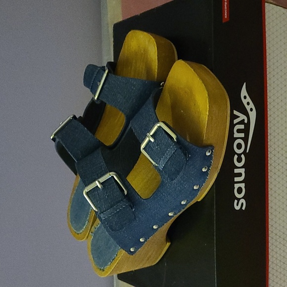 Women's Blue Demin Wooden Sandals - Picture 8 of 9